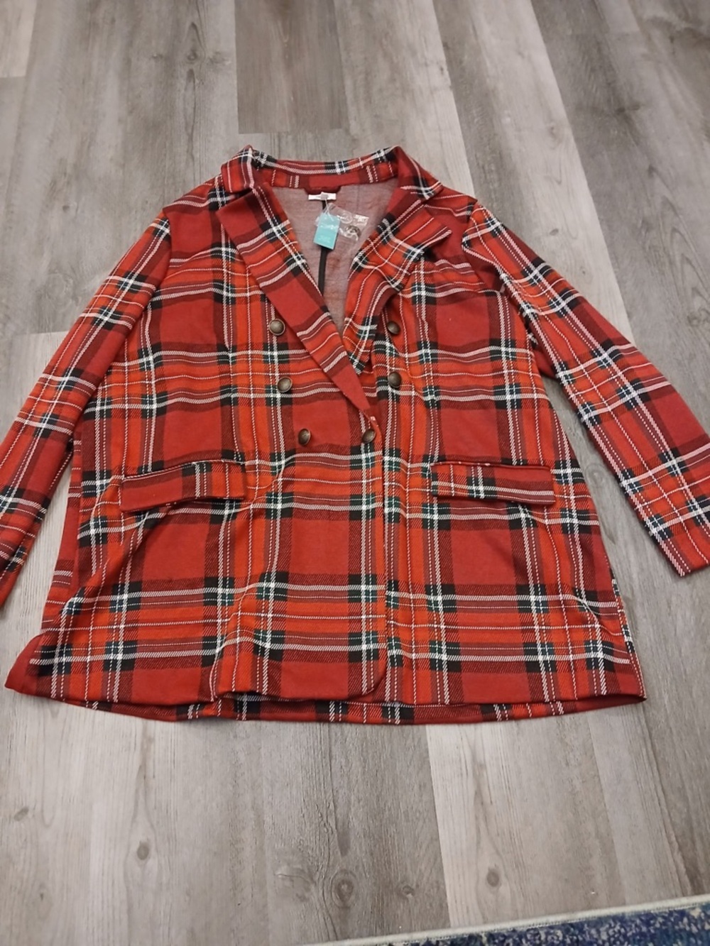 Maurices Red Plaid Double-Breasted Blazer